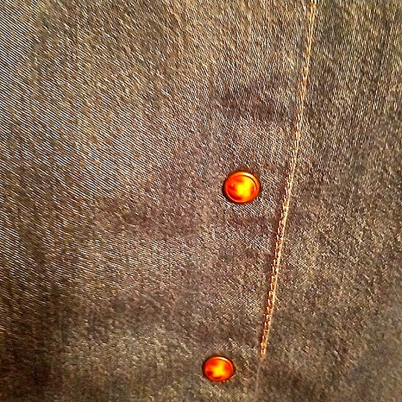 LIZ CLAIBORNE VINTAGE WASH DENIM COLLARLESS SLONG SLEEVE BLOUSE GUC SIZE L - Picture 7 of 8